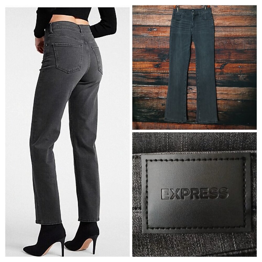Express Jeans 10 High Rise Straight Washed Black Denim Stretch